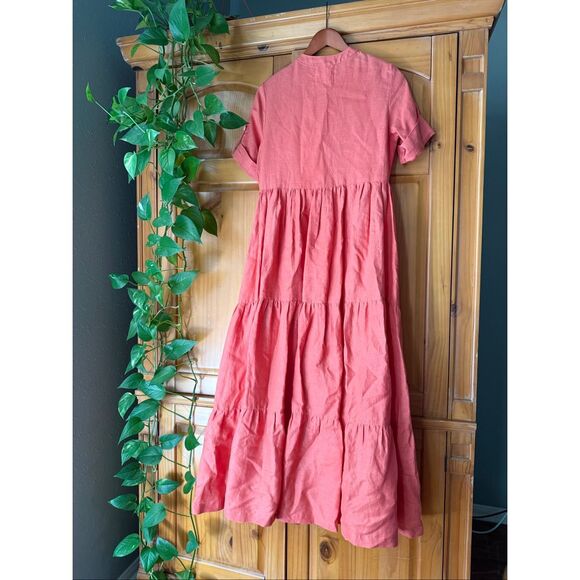 Boho Linen Maxi Dress by HELSOL, Coral, Handmade in Mexico - Picture 8 of 14